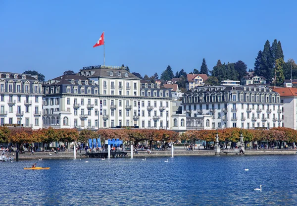 Schweizerhofquai quay di Lucerne, Swiss — Stok Foto