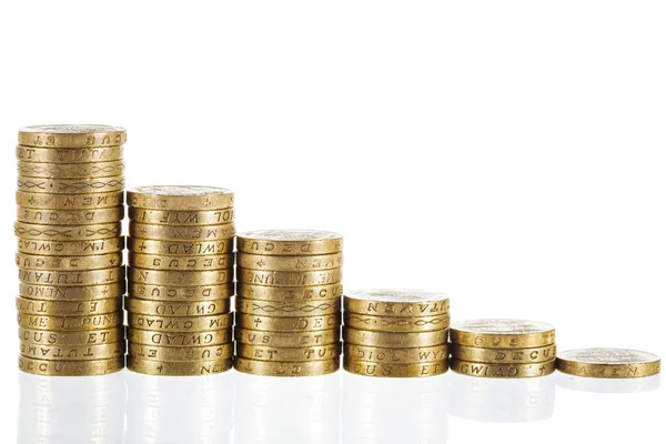 British Pound Sterling coins in decreasing heights — Stock Photo, Image