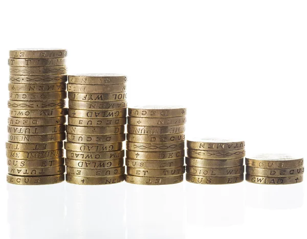 British Pound Sterling coins in decreasing heights — Stock Photo, Image