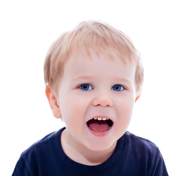 Enfant aux yeux blonds et bleus enfant avec diverses expres faciales — Photo