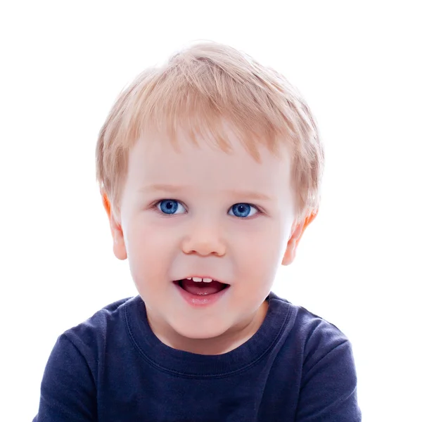 Kleinkind blond und blaue Augen Junge Kind mit verschiedenen Gesichtsausdrücken — Stockfoto