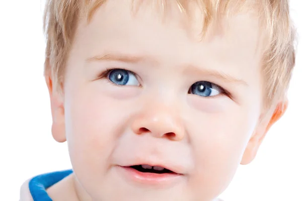 Småbarn blonda och blå ögon pojke barn med olika ansikts expres — Stockfoto