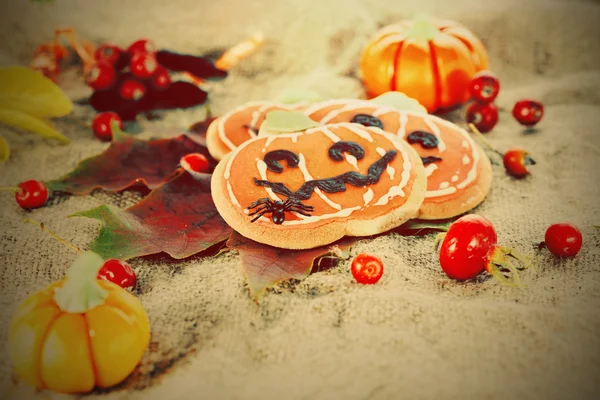 Halloween decor pompoen koekjes — Stockfoto