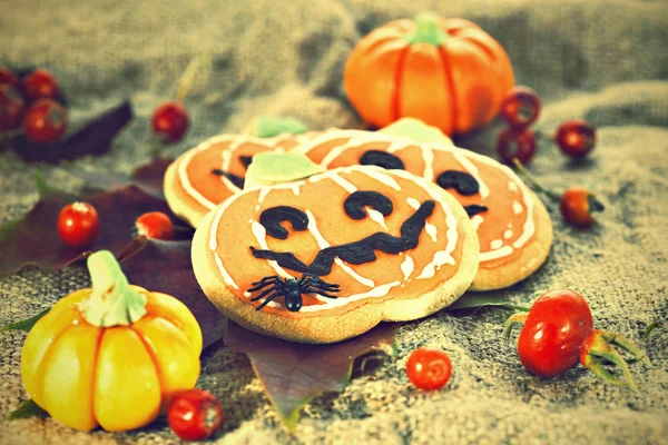 Halloween decor pumpkin cookies — Stock Photo, Image