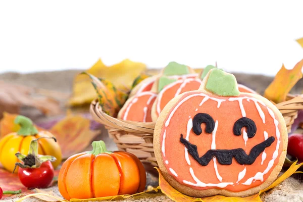 Halloween decor pumpkin cookies — Stock Photo, Image