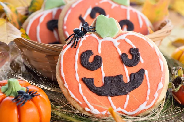 Halloween inredning pumpkin cookies — Stockfoto