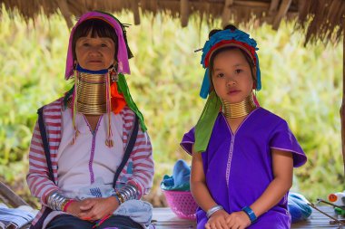 Karen tribal woman from Padaung long neck hill tribe village clipart