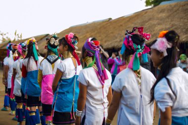 Karen tribal girls from Padaung long neck hill tribe village clipart