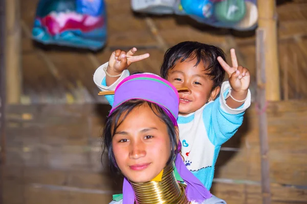 Karen tribal woman with her son — Stock Photo, Image