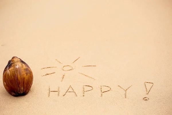 Надпись "Счастлив с восклицательным знаком" — стоковое фото