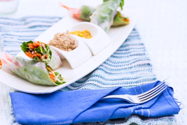 Vietnamese spring rolls with vegetables and coriander on a plate — Stock Photo, Image