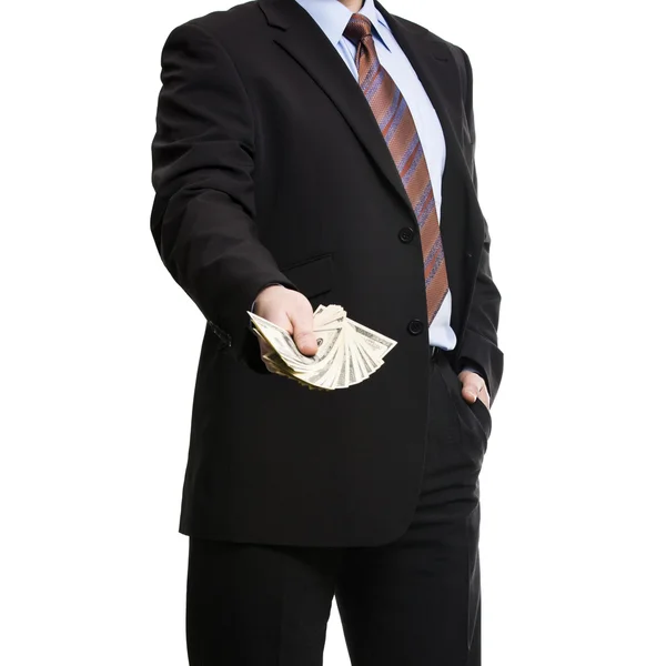 Какой-то неузнаваемый бизнесмен в костюме показывает распространение Cas — стоковое фото