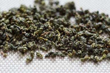 Makro doku kuru yeşil oolong çay yaprakları