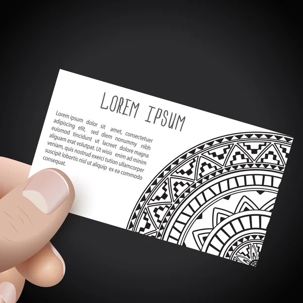 Hand with business card in ethnic style. — Stock Vector