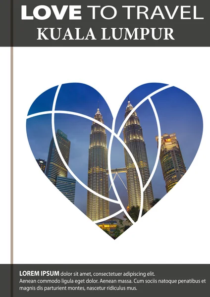 Foto da noite Kuala Lumpur em forma de coração. Projeto da capa, b — Fotografia de Stock