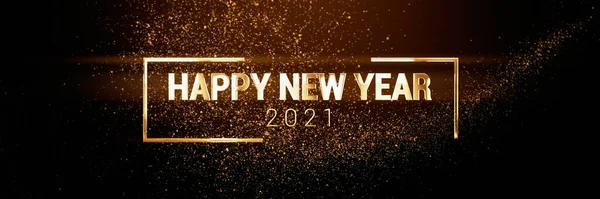 Feliz Año Nuevo Tarjeta Felicitaciones Con Brillantes Partículas Bokeh Dorado —  Fotos de Stock