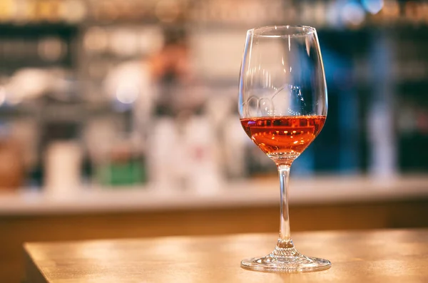 One Glass Rose Wine Table Cafe — Stock Photo, Image