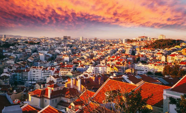 Luminoso Tramonto Colorato Sulla Capitale Del Portogallo Lisbona Vista Sulla — Foto Stock