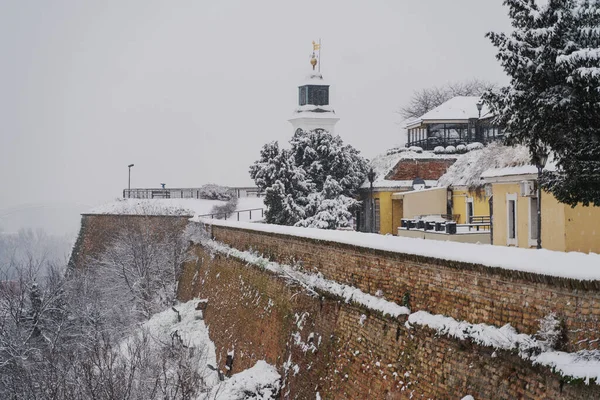 Петроварадинская Крепость Зимой Снегом Туманом Римом Деревьях Воеводина Сербия — стоковое фото