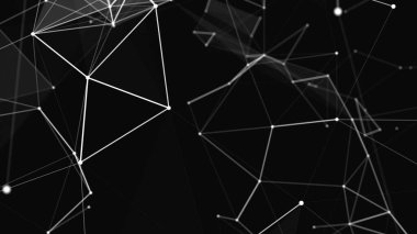 Soyut teknoloji geçmişi. Noktalı ve çizgili siyah ve beyaz çokgen uzay. 3D veri teknolojisi ve bilimsel