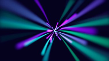 Soyut neon arkaplan. Koyu bir arka planda parlak mavi neon patlaması. Bilim, teknoloji ve araştırma konsepti