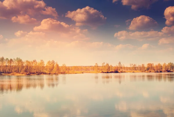 Красивий осінній пейзаж, ліс і озеро — стокове фото