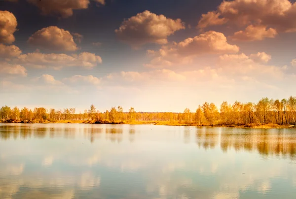 Красивий осінній пейзаж, ліс і озеро — стокове фото