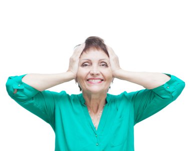 çekici duygusal kadın 50 yaşında, izole üzerinde beyaz backg