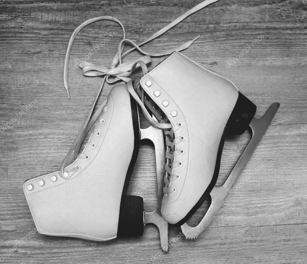 black and white ice skates