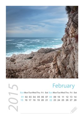 minimalist manzara, Şubat ile 2015 fotoğraf takvim