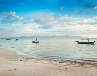 tekneler güzel deniz manzarası, Tayland, Thailand, Phangan arka plan üzerinde