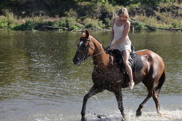 Blond rider on the horse — Stock Photo, Image