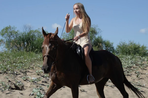 Blond rider on the horse — Stock Photo, Image