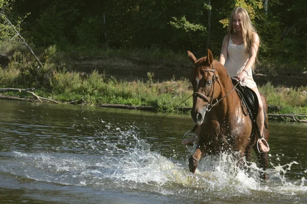 Blond rider on the horse — Stock Photo, Image