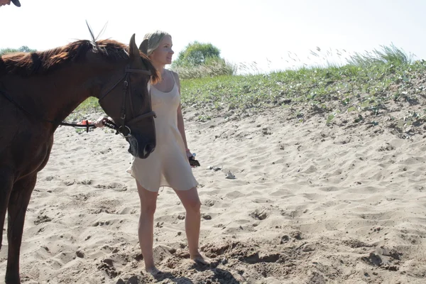 Blond rider on the horse — Stock Photo, Image