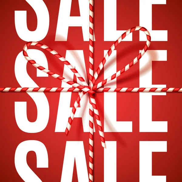 Panneau "Sale" aux couleurs de Noël, noué en cadeau avec nœud papillon de cordon torsadé rouge et blanc. Illustration vectorielle, eps10 . Graphismes Vectoriels