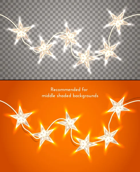 Luzes de Natal em forma de estrela no fundo transparente. Elemento de design para banners, folhetos e assim. Ilustração vetorial, eps10 . Vetores De Bancos De Imagens Sem Royalties