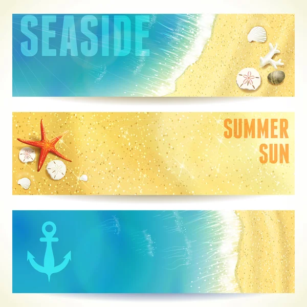 Set of Horizontal Banners with Seaside and Starfish. Vector illustration, eps10, editable. — Stock Vector