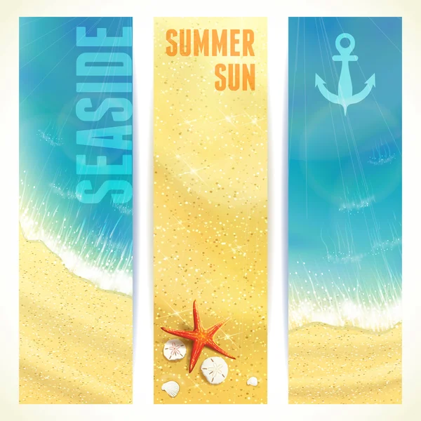 Set de Banners Verticales con Mar y Estrella de Mar. Ilustración vectorial, eps10, editable . — Archivo Imágenes Vectoriales