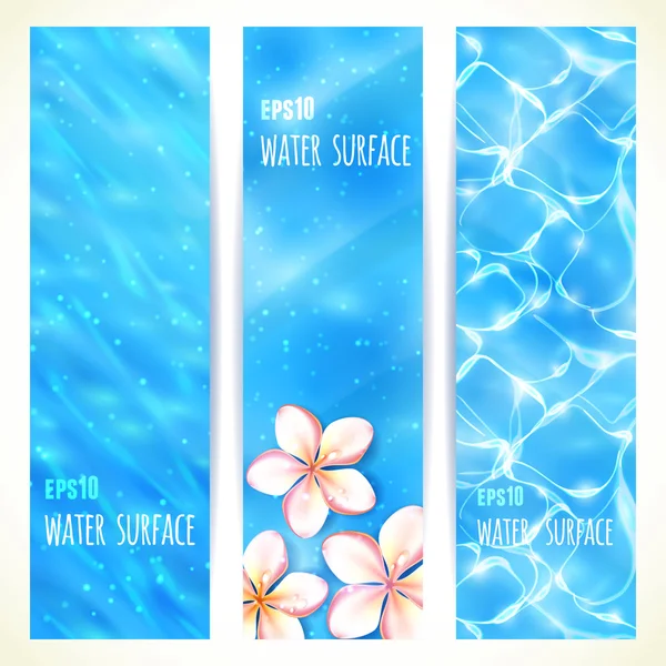 Su yüzeyi ile dikey afiş kümesi. Vektör çizim, eps10, düzenlenebilir.