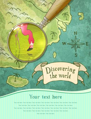 magnifier showing beautiful nature on the map, vector illustration, eps10. clipart