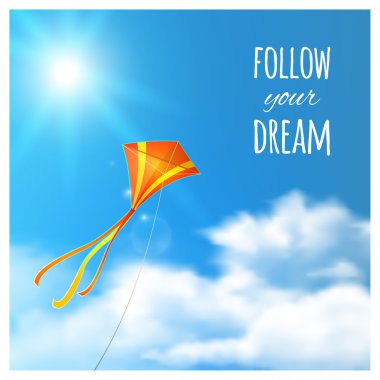 Uçurtma gökyüzünde. Vektör çizim, eps10, düzenlenebilir.