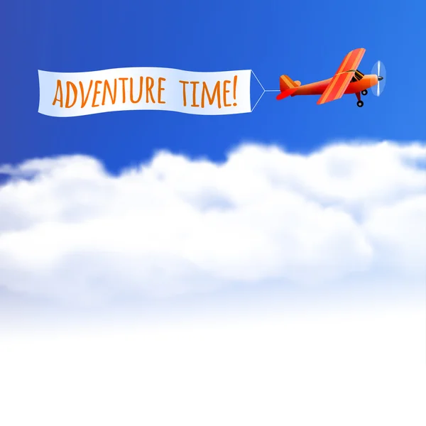 Sky Background with Red Airplane. Vector illustration, eps10 — Stock Vector