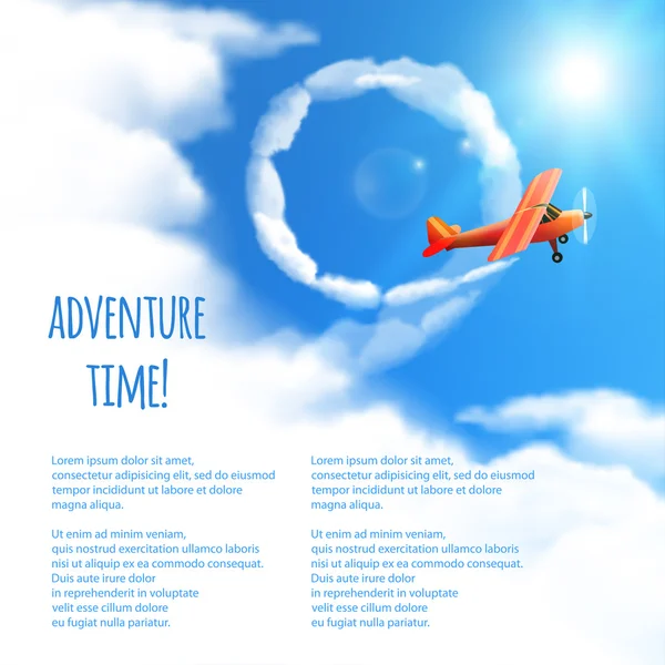 Sky Background with Red Airplane. Vector illustration, eps10, editable. — Stock Vector