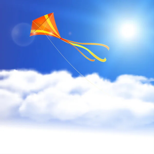 Kite in the Sky. Vector illustration, eps10, editable. — Stock Vector