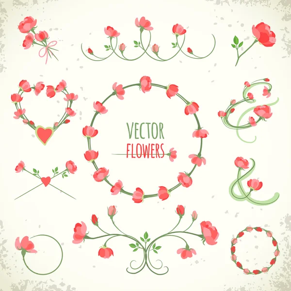 Ensemble de cadres floraux et de vignettes vintage. Illustration vectorielle, eps10 . — Image vectorielle