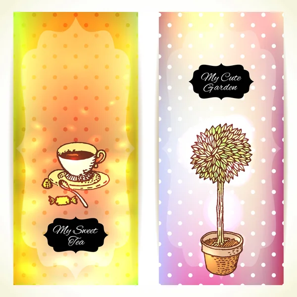 Tea in the Garden, Set of Two Cute Banners. — Stock Vector