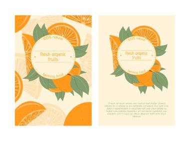 Taze desenli portakal meyveleri ve yapraklı el yapımı kart tasarımı..