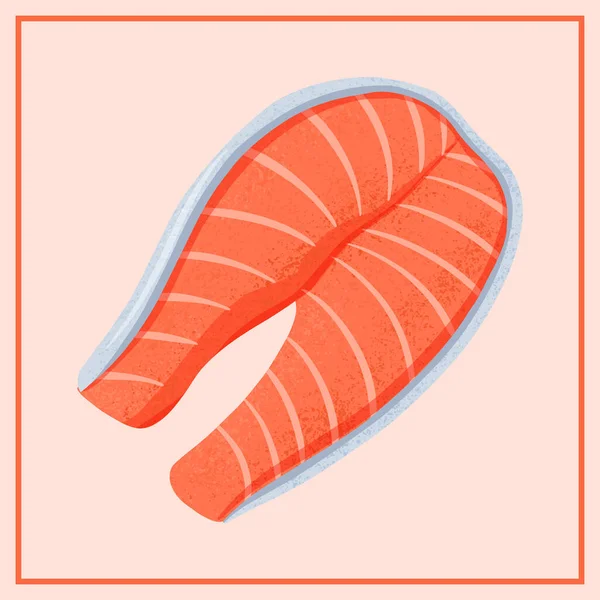 Taze lezzetli somon balığı fileto vektör el çizimi kırmızı arka planda izole edilmiş.. — Stok Vektör