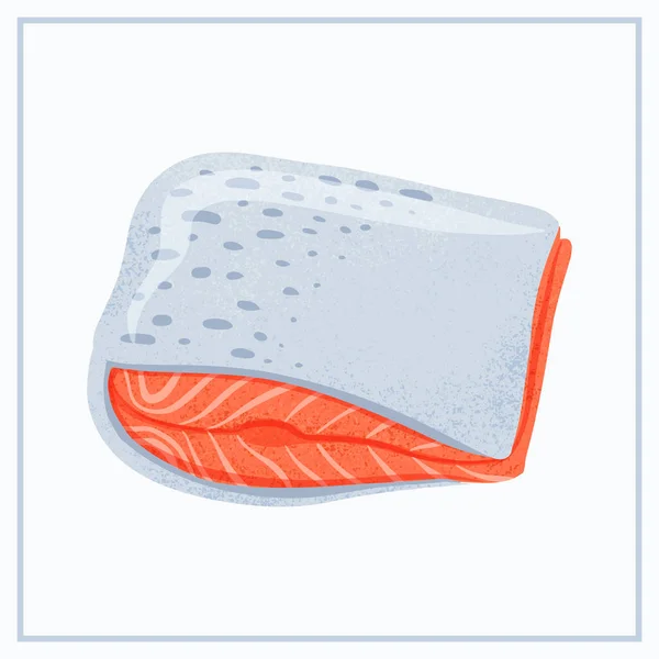 Verse smakelijke zalm vis filet vector hand getekend illustratie geïsoleerd op lichtblauwe achtergrond. — Stockvector